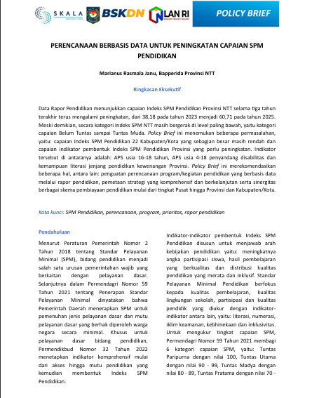 PERENCANAAN BERBASIS DATA UNTUK PENINGKATAN CAPAIAN SPM  PENDIDIKAN